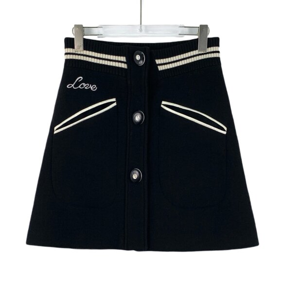 FW0246 MiuMiu Black wool single-breasted knitted skirt 40 M size Mini